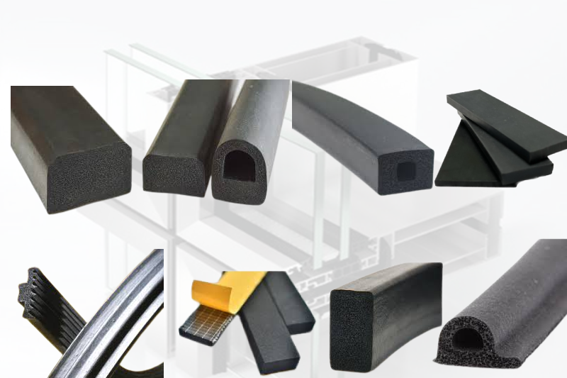 Sponge rubber profiles for sealing and cushioning